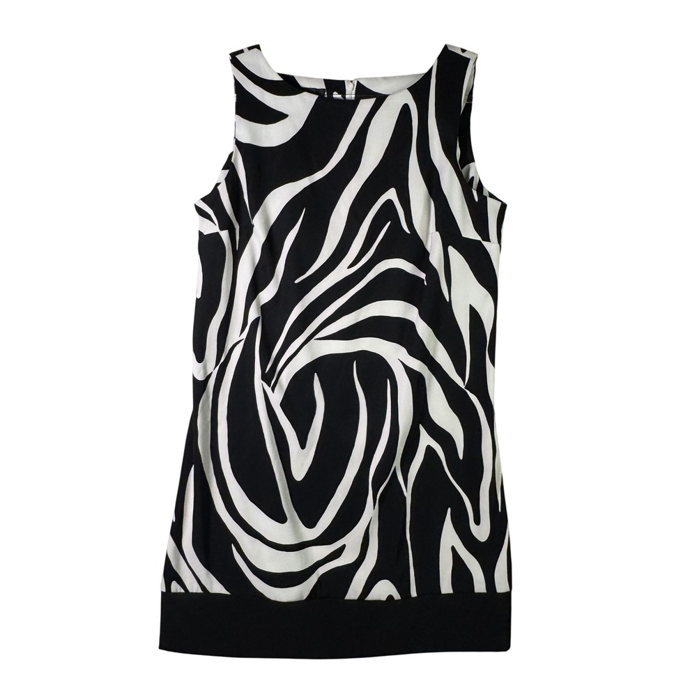 Alyx Dress Zebra Print Shift Mini Dress Black‎ White Animal Pattern Size 16